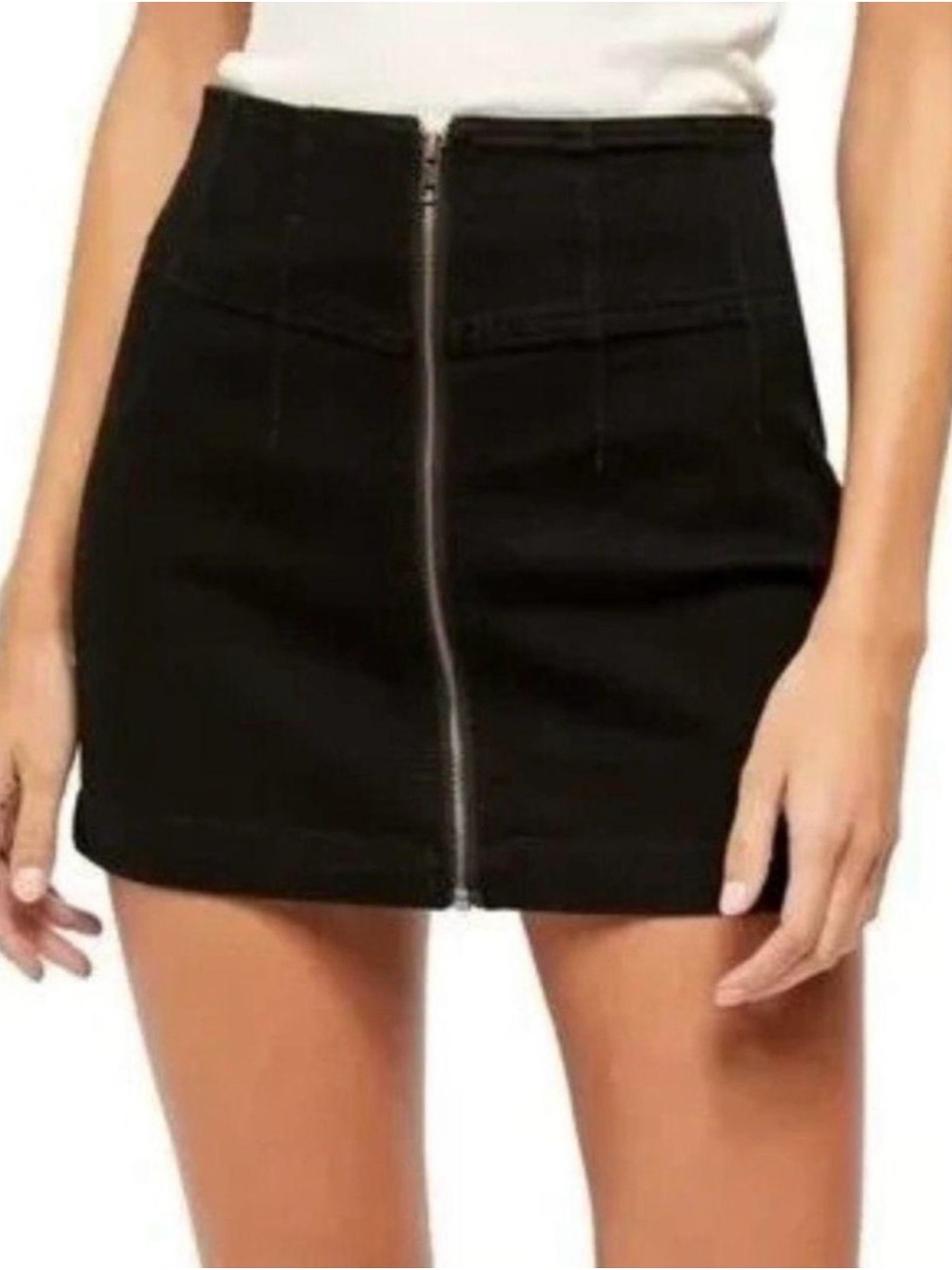 Free People Black Front-Zip Mini Skirt